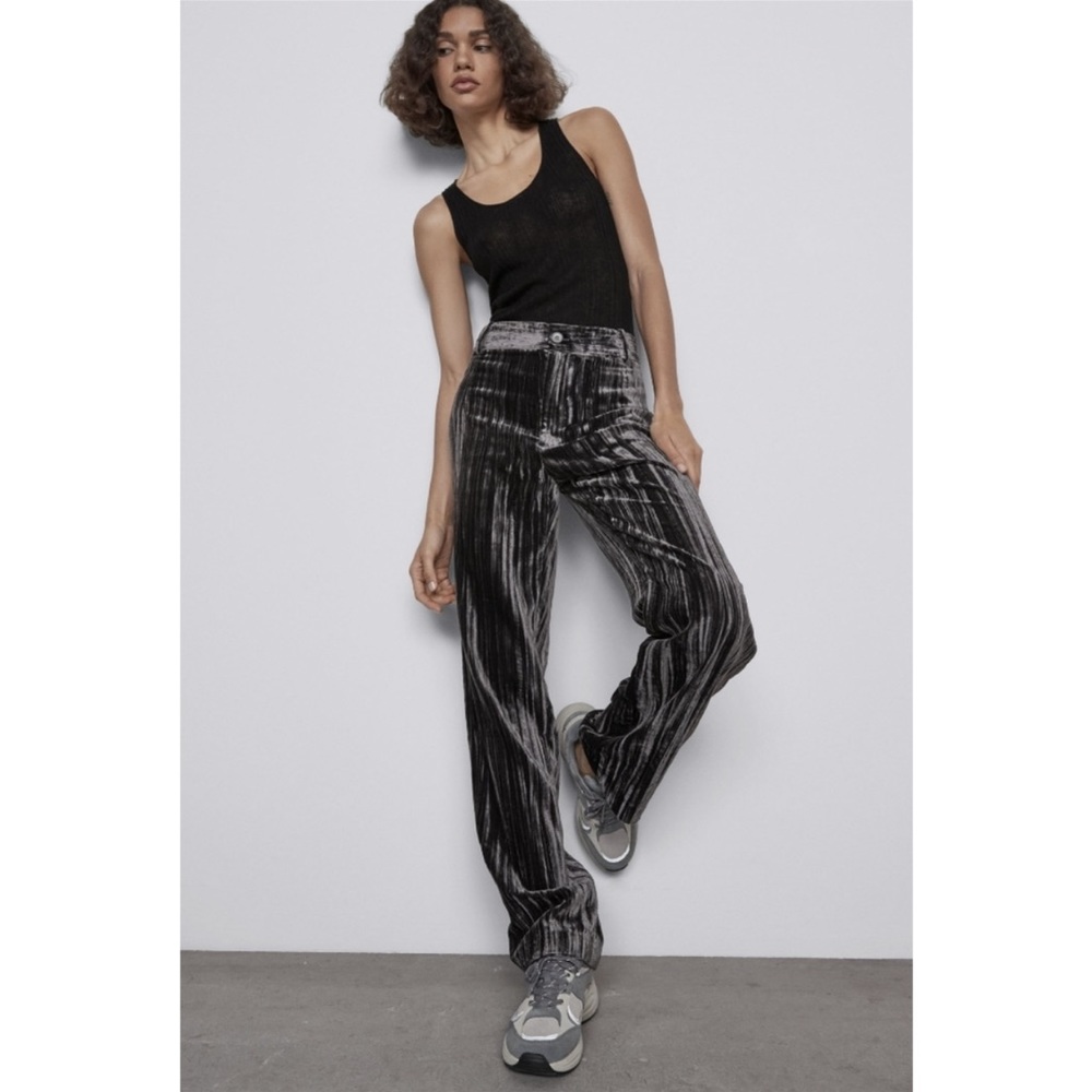 Zara NWT Limited Edition Gray Velvet Pants